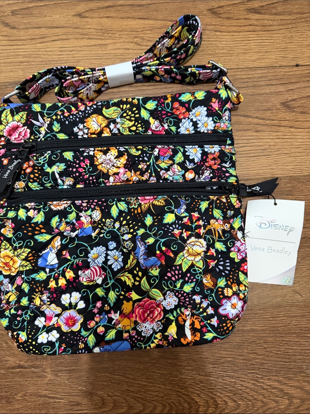 Vera Bradley Black Disney Alice and wonderland Floral Crossbody Bag